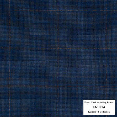Hết - E63.074 Kevinlli V5 - Vải Suit 60% Wool - Xanh navy Caro nâu